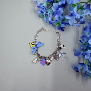 Cute New York Themed Vintage Charm Bracelet with Blue Accents